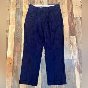 Paul Fredrick Dark Blue Linen Pants